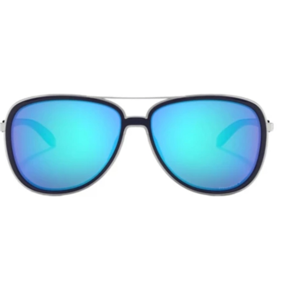 Oakley Split Time Aviator Sunglasses with Blue Mirrored Lenses and Black Frame - Picture 2 of 7